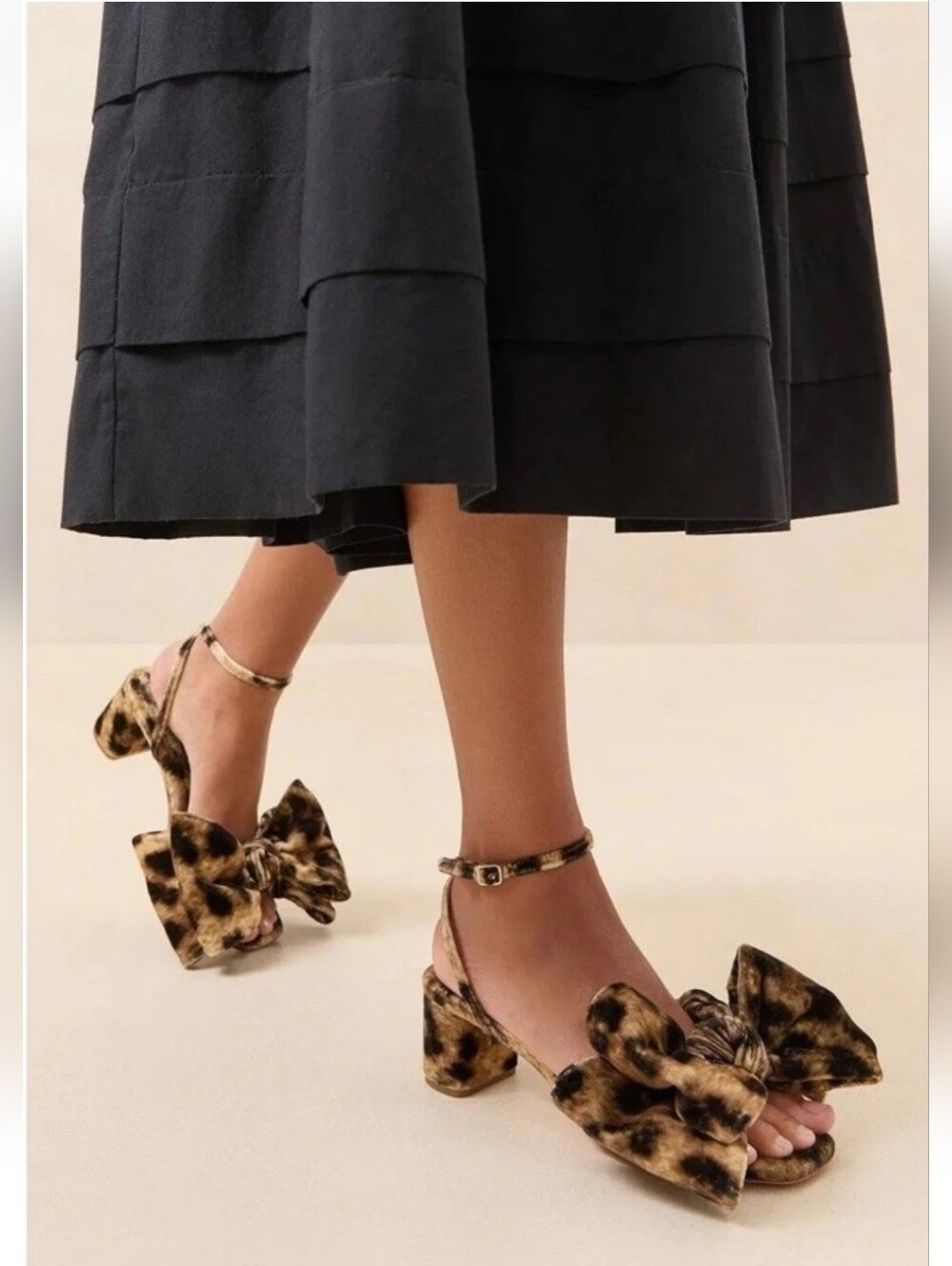 Leopard Print Bow Block Heel Sandals - Women's - Picture 2 of 9